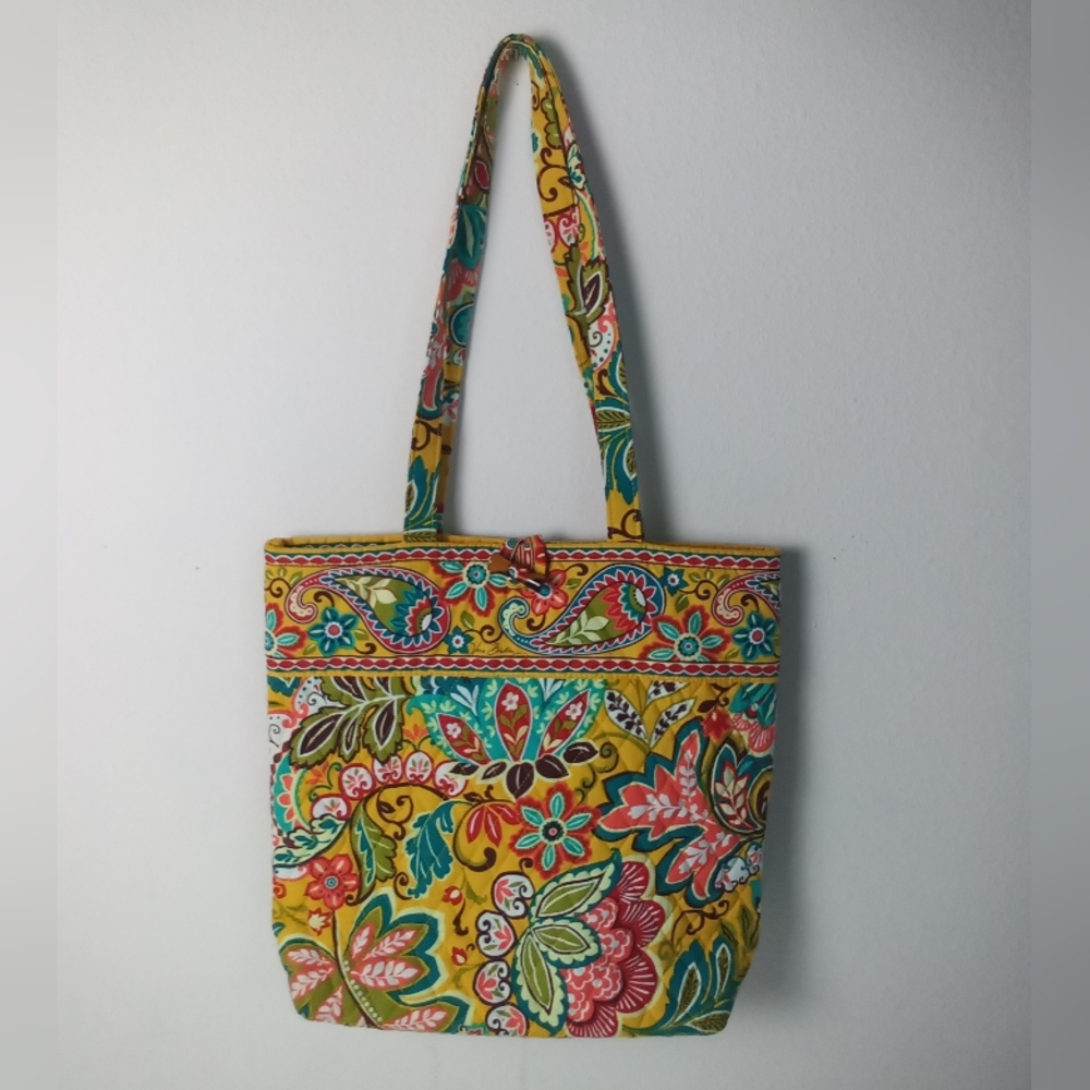 Vera Bradley Yellow Provencal Tote Bag Tortoise Button Cottagecore Garden